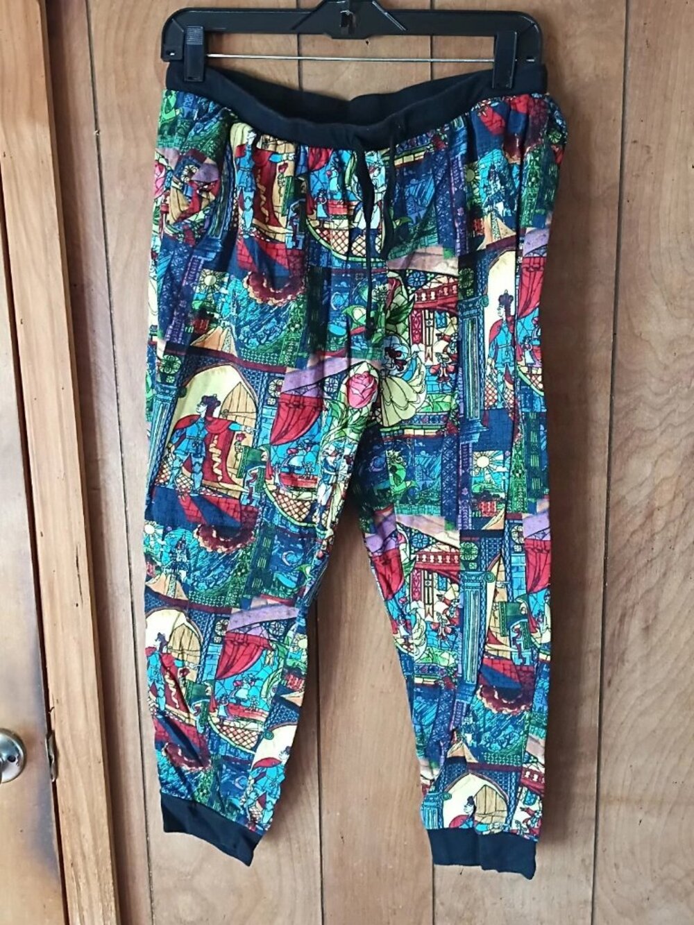 Disney Beauty and the Beast stained glass patterned jogger lounge pants